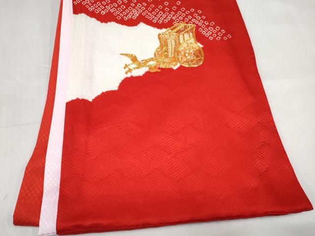 平和屋着物[]お宮参り　女の子　祝着　産着　初着　のしめ　駒刺繍　絞り　御所車花文　逸品　DABE7269ma