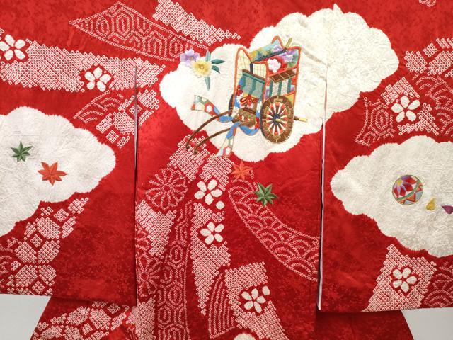 平和屋着物[]お宮参り　女の子　祝着　産着　初着　のしめ　刺繍　絞り　御所車花文　金糸　逸品　DABE7270ma