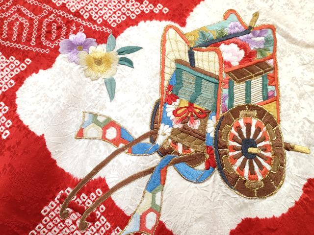 平和屋着物[]お宮参り　女の子　祝着　産着　初着　のしめ　刺繍　絞り　御所車花文　金糸　逸品　DABE7270ma