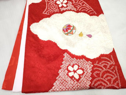 平和屋着物[]お宮参り　女の子　祝着　産着　初着　のしめ　刺繍　絞り　御所車花文　金糸　逸品　DABE7270ma