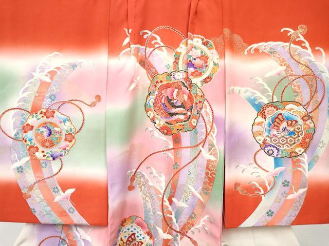 平和屋着物[]お宮参り　女の子　祝着　産着　初着　のしめ　駒刺繍　鏡裏花文　暈し染め　金銀彩　逸品　DABE7271ma