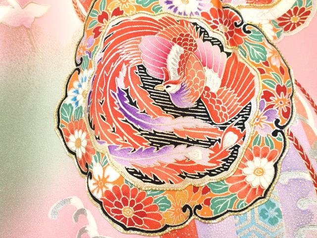 平和屋着物[]お宮参り　女の子　祝着　産着　初着　のしめ　駒刺繍　鏡裏花文　暈し染め　金銀彩　逸品　DABE7271ma