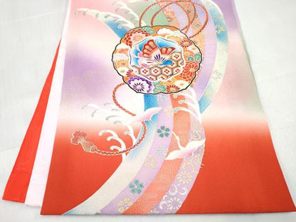 平和屋着物[]お宮参り　女の子　祝着　産着　初着　のしめ　駒刺繍　鏡裏花文　暈し染め　金銀彩　逸品　DABE7271ma