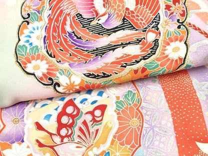 平和屋着物[]お宮参り　女の子　祝着　産着　初着　のしめ　駒刺繍　鏡裏花文　暈し染め　金銀彩　逸品　DABE7271ma