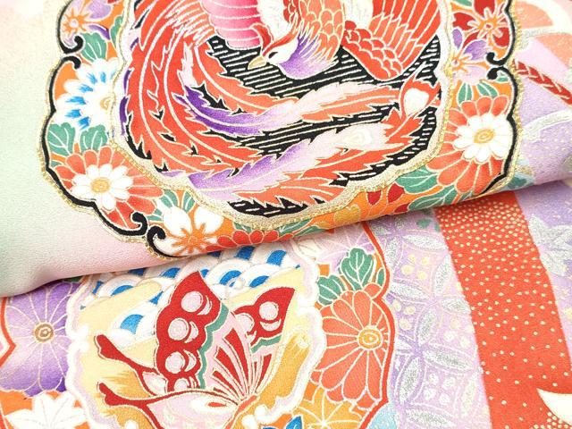 平和屋着物[]お宮参り　女の子　祝着　産着　初着　のしめ　駒刺繍　鏡裏花文　暈し染め　金銀彩　逸品　DABE7271ma