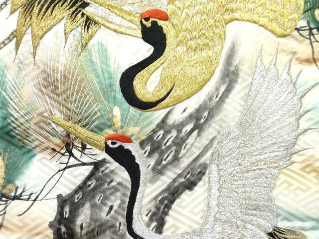 平和屋着物[]お宮参り　男の子　祝着　産着　初着　のしめ　刺繍　飛鶴松文　暈し染め　金銀彩　逸品　DABE7272ma