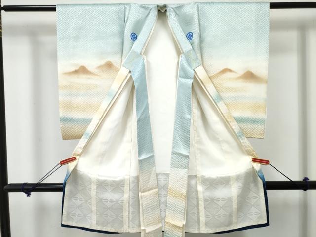 平和屋着物[]お宮参り　男の子　祝着　産着　初着　のしめ　刺繍　飛鶴松文　暈し染め　金銀彩　逸品　DABE7272ma