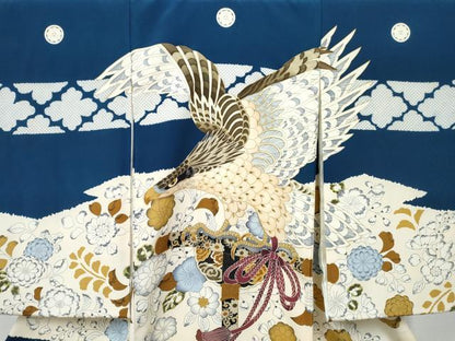 平和屋着物[]お宮参り　男の子　祝着　産着　初着　のしめ　鷹　鷲　辻が花　金彩　逸品　DABE7273ma