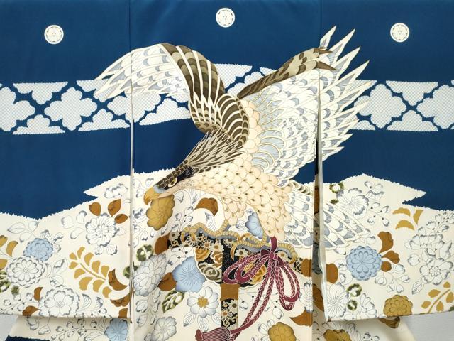 平和屋着物[]お宮参り　男の子　祝着　産着　初着　のしめ　鷹　鷲　辻が花　金彩　逸品　DABE7273ma