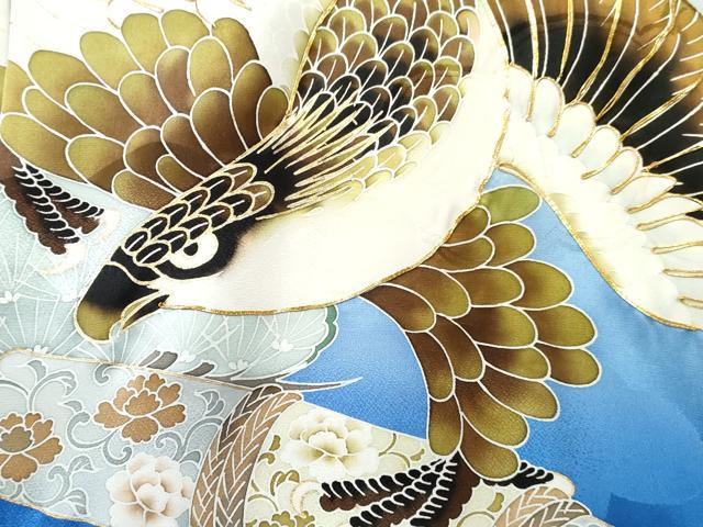 平和屋着物[]お宮参り　男の子　祝着　産着　初着　のしめ　駒刺繍　鷹　鷲　松文　暈し染め　金彩　逸品　DABE7274ma