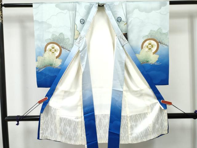 平和屋着物[]お宮参り　男の子　祝着　産着　初着　のしめ　駒刺繍　鷹　鷲　松文　暈し染め　金彩　逸品　DABE7274ma