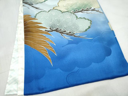 平和屋着物[]お宮参り　男の子　祝着　産着　初着　のしめ　駒刺繍　鷹　鷲　松文　暈し染め　金彩　逸品　DABE7274ma