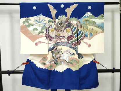 平和屋着物[]お宮参り　男の子　祝着　産着　初着　のしめ　駒刺繍　龍　兜　武士　金銀彩　逸品　DABE7275ma
