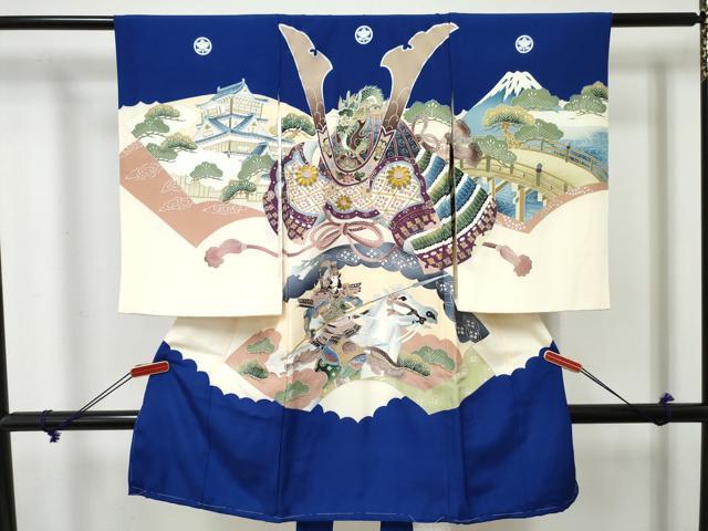 平和屋着物[]お宮参り　男の子　祝着　産着　初着　のしめ　駒刺繍　龍　兜　武士　金銀彩　逸品　DABE7275ma
