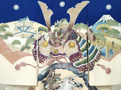 平和屋着物[]お宮参り　男の子　祝着　産着　初着　のしめ　駒刺繍　龍　兜　武士　金銀彩　逸品　DABE7275ma