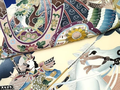 平和屋着物[]お宮参り　男の子　祝着　産着　初着　のしめ　駒刺繍　龍　兜　武士　金銀彩　逸品　DABE7275ma