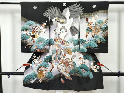 平和屋着物[]お宮参り　男の子　祝着　産着　初着　のしめ　鷹　鷲　鼓花松文　金彩　逸品　DABE7277ma