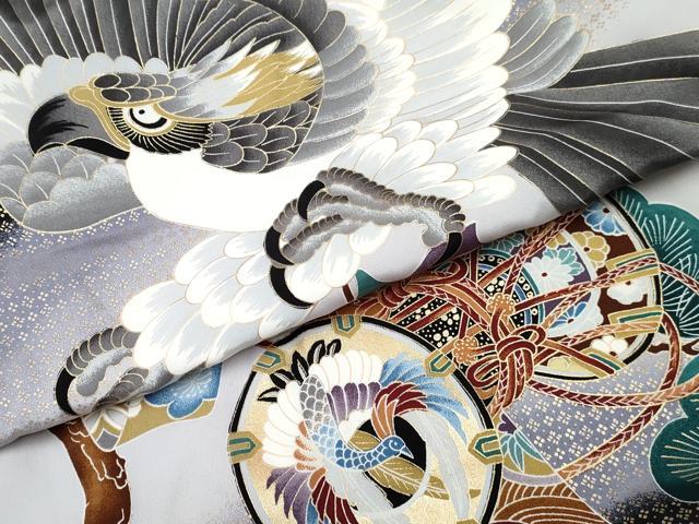 平和屋着物[]お宮参り　男の子　祝着　産着　初着　のしめ　鷹　鷲　鼓花松文　金彩　逸品　DABE7277ma
