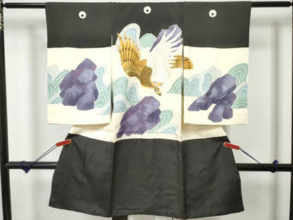 平和屋着物[]お宮参り　男の子　祝着　産着　初着　のしめ　駒刺繍　鷹　鷲　金彩　逸品　DABE7278ma