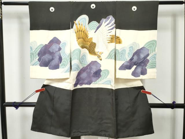 平和屋着物[]お宮参り　男の子　祝着　産着　初着　のしめ　駒刺繍　鷹　鷲　金彩　逸品　DABE7278ma