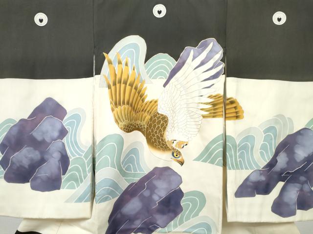 平和屋着物[]お宮参り　男の子　祝着　産着　初着　のしめ　駒刺繍　鷹　鷲　金彩　逸品　DABE7278ma