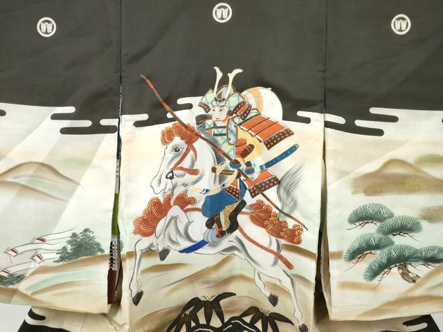平和屋着物[]お宮参り　男の子　祝着　産着　初着　のしめ　駒刺繍　武士　暈し染め　金彩　逸品　DABE7279ma