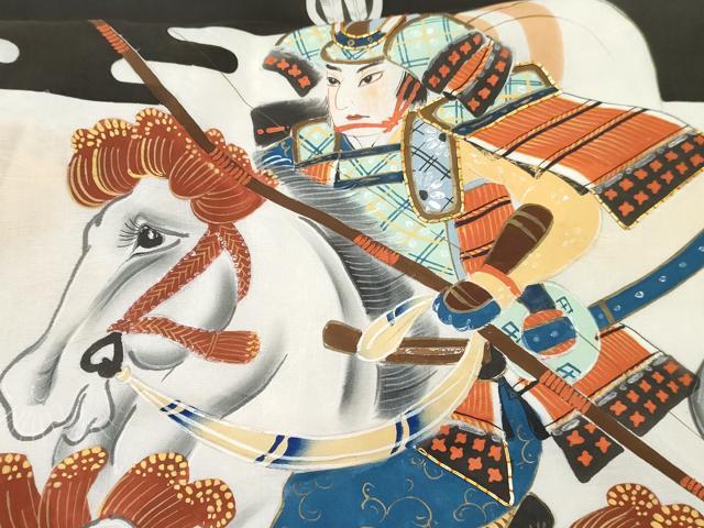 平和屋着物[]お宮参り　男の子　祝着　産着　初着　のしめ　駒刺繍　武士　暈し染め　金彩　逸品　DABE7279ma