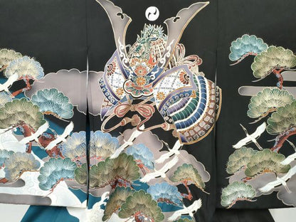 平和屋着物[]お宮参り　男の子　祝着　産着　初着　のしめ　龍　兜　飛鶴松文　暈し染め　金銀彩　逸品　未使用　DABE7280ma