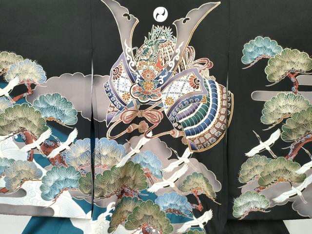 平和屋着物[]お宮参り　男の子　祝着　産着　初着　のしめ　龍　兜　飛鶴松文　暈し染め　金銀彩　逸品　未使用　DABE7280ma