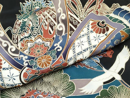 平和屋着物[]お宮参り　男の子　祝着　産着　初着　のしめ　龍　兜　飛鶴松文　暈し染め　金銀彩　逸品　未使用　DABE7280ma