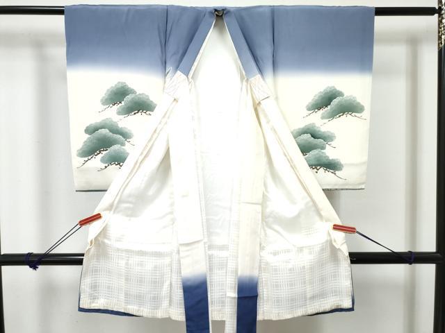 平和屋着物[]お宮参り　男の子　祝着　産着　初着　のしめ　鷹　鷲　風景松文　暈し染め　金彩　逸品　DABE7281ma