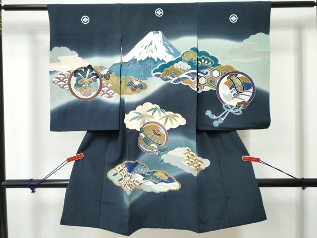 平和屋着物[]お宮参り　男の子　祝着　産着　初着　のしめ　雲取り風景笹松文　暈し染め　金彩　逸品　DABE7287ma