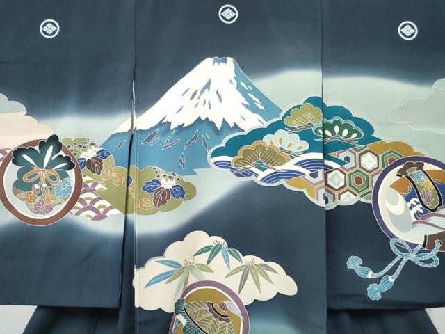 平和屋着物[]お宮参り　男の子　祝着　産着　初着　のしめ　雲取り風景笹松文　暈し染め　金彩　逸品　DABE7287ma