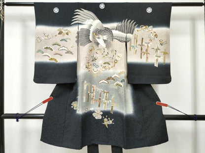 平和屋着物[]七五三　男の子　祝着　鷹　鷲　宝尽くし　笹竹松文　暈し染め　金銀彩　逸品　DABE7288ma