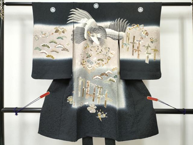 平和屋着物[]七五三　男の子　祝着　鷹　鷲　宝尽くし　笹竹松文　暈し染め　金銀彩　逸品　DABE7288ma