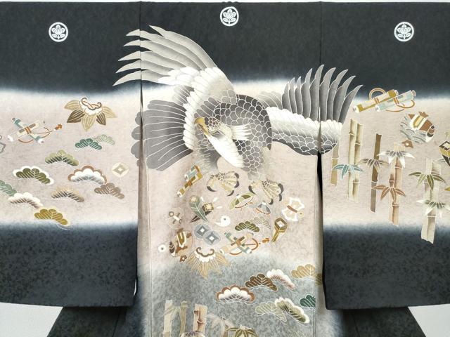 平和屋着物[]七五三　男の子　祝着　鷹　鷲　宝尽くし　笹竹松文　暈し染め　金銀彩　逸品　DABE7288ma
