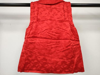 平和屋着物[]女の子　子供　被布　地紙散らし　紅赤色　洗える着物　DABE7289ma