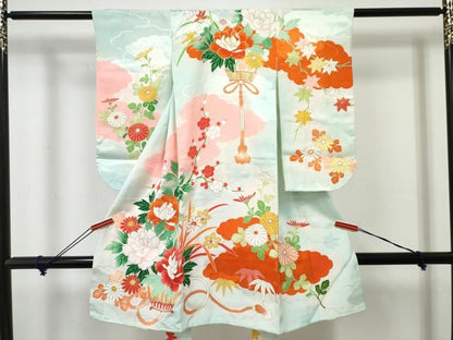 平和屋着物[]七五三　女の子　３歳　祝着　三つ身　刺繍　花籠文　暈し染め　金彩　逸品　DABE7291ma