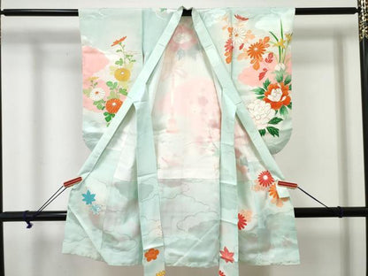 平和屋着物[]七五三　女の子　３歳　祝着　三つ身　刺繍　花籠文　暈し染め　金彩　逸品　DABE7291ma