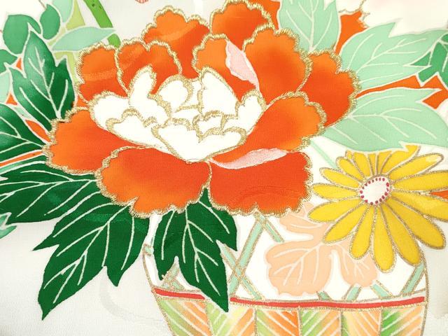 平和屋着物[]七五三　女の子　３歳　祝着　三つ身　刺繍　花籠文　暈し染め　金彩　逸品　DABE7291ma