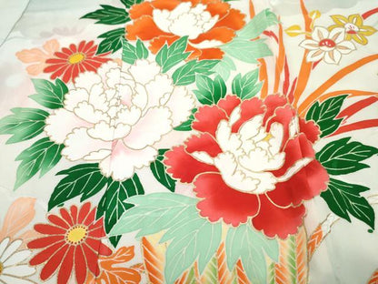 平和屋着物[]七五三　女の子　３歳　祝着　三つ身　刺繍　花籠文　暈し染め　金彩　逸品　DABE7291ma
