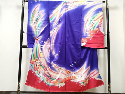 平和屋着物[]七五三　女の子　子供　祝着　駒刺繍　御所車飛鶴花文　暈し染め　金銀彩　仮絵羽　逸品　未使用　DABE7297ma