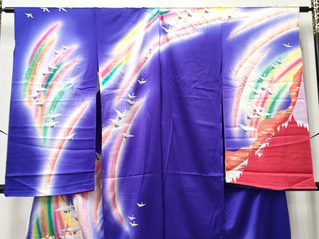 平和屋着物[]七五三　女の子　子供　祝着　駒刺繍　御所車飛鶴花文　暈し染め　金銀彩　仮絵羽　逸品　未使用　DABE7297ma
