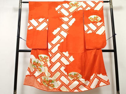 平和屋着物[]七五三　女の子　７歳　祝着　四つ身　駒刺繍　絞り　地紙花文　金銀彩　逸品　DABE7299ma
