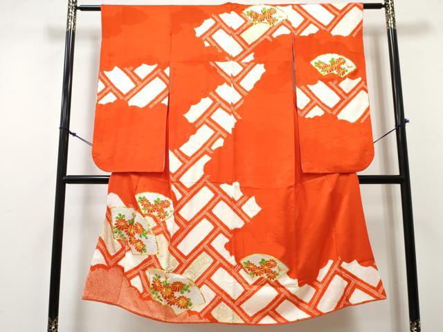 平和屋着物[]七五三　女の子　７歳　祝着　四つ身　駒刺繍　絞り　地紙花文　金銀彩　逸品　DABE7299ma