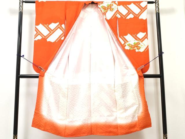 平和屋着物[]七五三　女の子　７歳　祝着　四つ身　駒刺繍　絞り　地紙花文　金銀彩　逸品　DABE7299ma