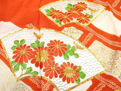 平和屋着物[]七五三 女の子 ７歳 祝着 四つ身 駒刺繍 絞り 地紙花文 金銀彩 逸品 DABE7299ma