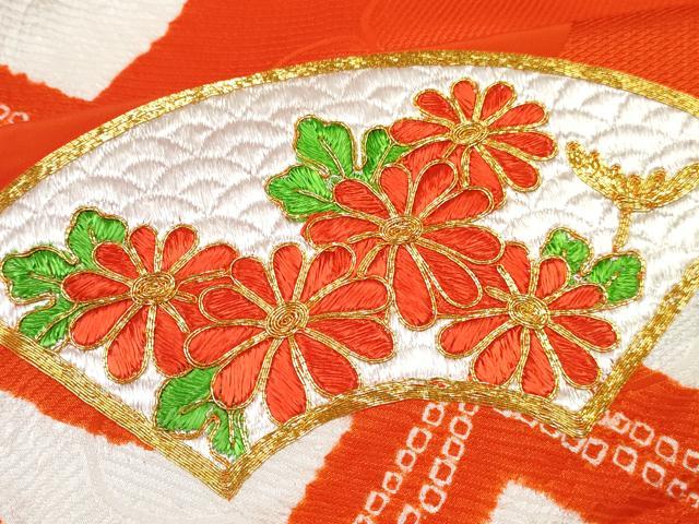 平和屋着物[]七五三　女の子　７歳　祝着　四つ身　駒刺繍　絞り　地紙花文　金銀彩　逸品　DABE7299ma