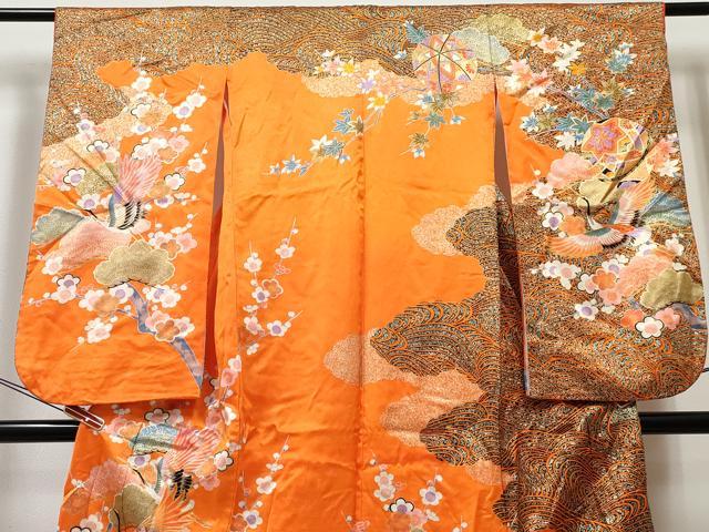 平和屋着物[]七五三　女の子　７歳　祝着　四つ身　飛鶴鞠花文　金彩　DABE7300ma