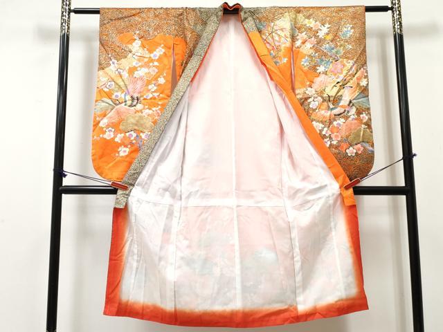 平和屋着物[]七五三　女の子　７歳　祝着　四つ身　飛鶴鞠花文　金彩　DABE7300ma